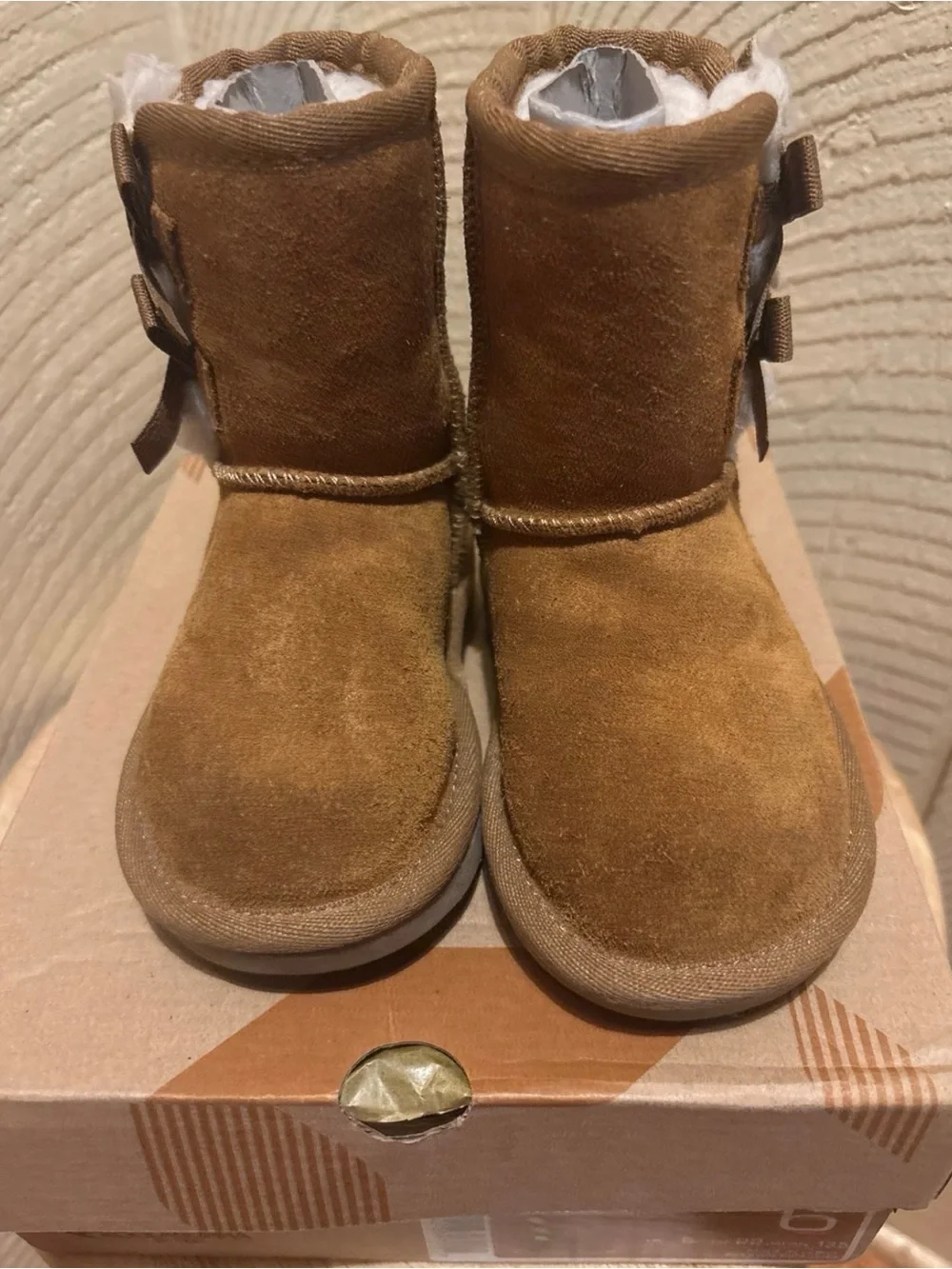Koolaburra Toddlers' Chestnut Brown Suede Short Boots with Bow Trim